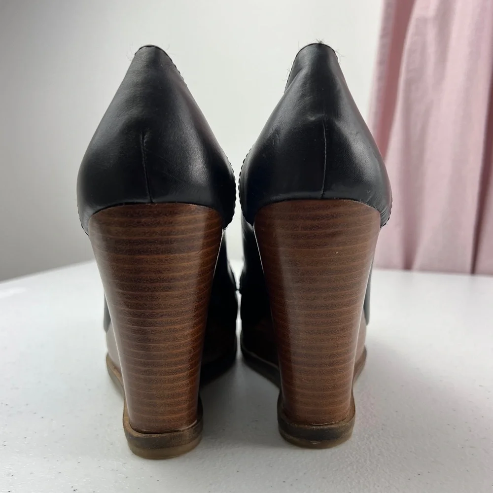 Lucky Brand June Black Leather Platform Wedge Penny Loafers Size 10 - Picture 5 of 13